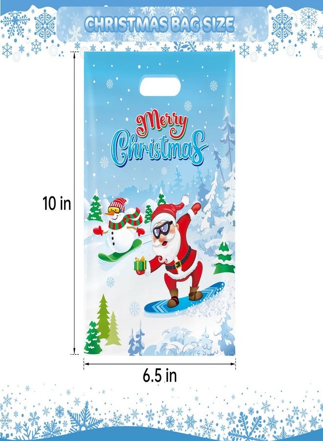 PERFQU 40 Pcs Merry Christmas Gift Bags with Handles - Winter Xmas Treat Bags for Kids, Cool Santa Claus Plastic Small Candy Goody Goodie Snack Bags Bulk for Christmas Party Decorations Supplies Favors - Image 3